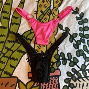 2 Rhinestone Studded Thong Panties Sz Medium